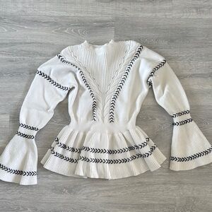 White & Black Ruffle Knit Sweater